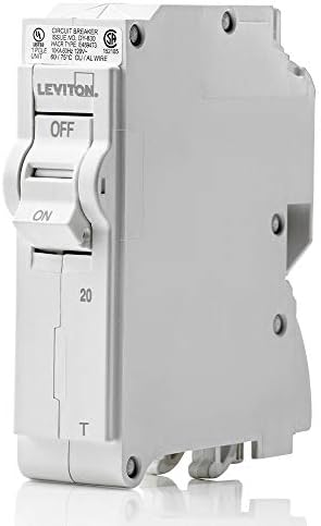 Leviton LB120-T 20A 1-Pole Plug-On Standard Branch Circuit Breaker, Thermal Magnetic, 120 VAC, White