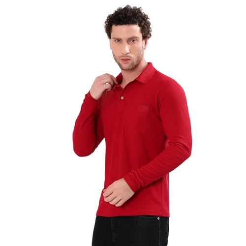Image of Men's Full Sleeve Collared Soild Color Casual Regular Fit T-Shirt