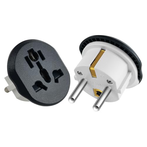 European Plug Adapter, US to European Plug Adapter, 2 Pack Type E/F PlugAdapter, US to EU Plug Adapters, Adapter for Europe Plug, Germany France Plugs Adaptor, for USA UK AU CN to EU Adapters