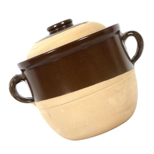 HOOWIFFY Cazuela de Barro de 2l Doble Asa, Diseño Compacto y Calentamiento Uniforme, Olla de Cocina Casera Adecuado para Guisar Hogar
