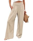 Angerella Women Summer High Waisted Palazzo Pants Beige Wide Leg Long Lounge Pant Trousers with Pocket L