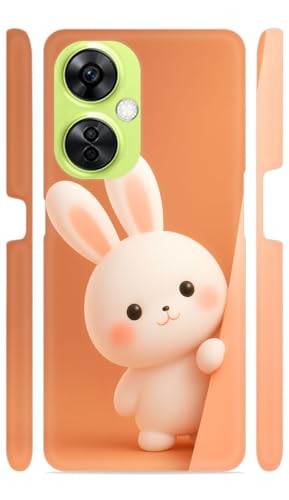 Image of Cute White Bunny Orange Designer Printed Hard Back Cover for Oneplus Nord CE 3 Lite 5G Attractive and Uniquely Crafted Smartphone Case