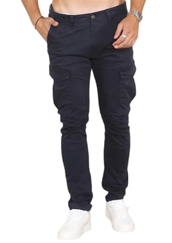 Soroor Cargo Trousers for Men UK, Slim Fit Tapered Cargo Pants Mens, Combat Trousers for Men UK for Work & Utility, Mens Cargos | Navy - 32L 32W | Sateen Stretch Cotton Cargos