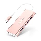LENTION USB C Hub with 4 USB 3.0 & Type C Charging Compatible 2021-2016 MacBook Pro, New Mac Air, New Surface, Chromebook, More, Stable Driver Certified Type C Multiport Adapter (CB-C31, Rose Gold)