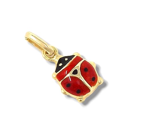 Pendentif coccinelle or jaune 18 Kt 750 porte-bonheur émaillé pour collier femme et enfant