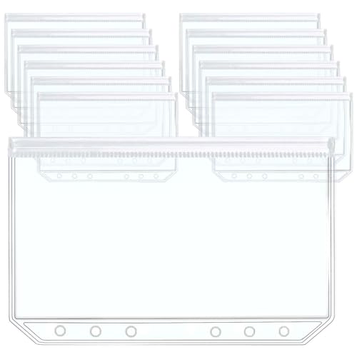 Mogoostry 12 bolsos para fichário A5, bolso ziplock transparente, 6 furos, bolsas transparentes para