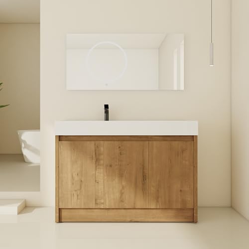 San Merah 48 inch Bathroom Vanity with Sink, Single Resin Sink Bathroom Cabinet, Modern Bathroom Vanity with Soft Close Doors（036-IMO-MMO, 48x18）
