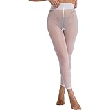 Sywiyi Collant sexy da donna, senza piedi, leggings a vita alta, trasparente, skinny, biancheria intima, bianco, Taglia unica