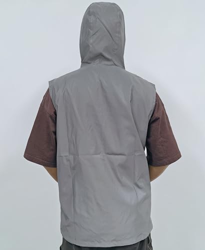 LZLRUN Men's Fully Reflective Vest with Hood Fashion Hip Hop Sleeveless Jacket Street Rave4