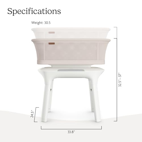UPPAbaby Soma Smart Bassinet – 5 motions + 5 speeds + 4 Sounds with MotionSync Technology – Height Adjustable – Included Mattress, Sheet + Storage Basket – Charlie (Sand Mélange) - Image 7