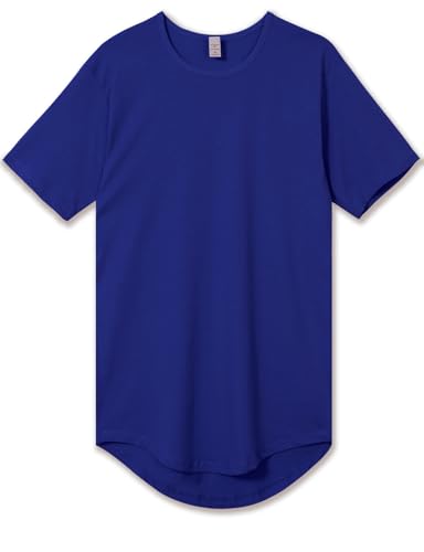 Allsense Men’s Hipster Cotton Crew Neck T-Shirt – Drop-Cut Long Curved Hem Tee, Royal Blue, Large