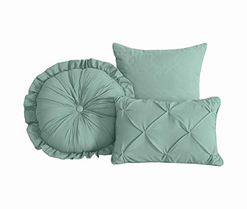 Chezmoi Collection Sydney California King Size Comforter Set - 7-Piece Pintuck Bedding - Seafoam Green, Elegant Lightweight Pinch Pleat Comforter with Decorative Pillows Bed Set for All Season