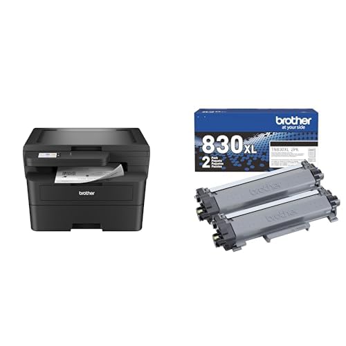 Image of Brother HLL2480DW Printer and TN830XL 2-Pack Black High Yield Toner