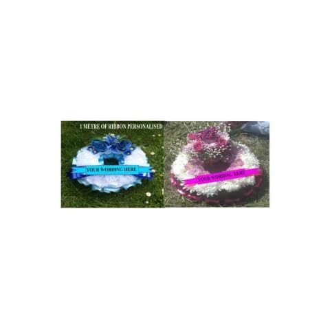 Personalised Funeral Ribbon 1 METRE X 48MM Printed for Flowers Wreaths Floral DISPLAYS Memorial Tribute Cover