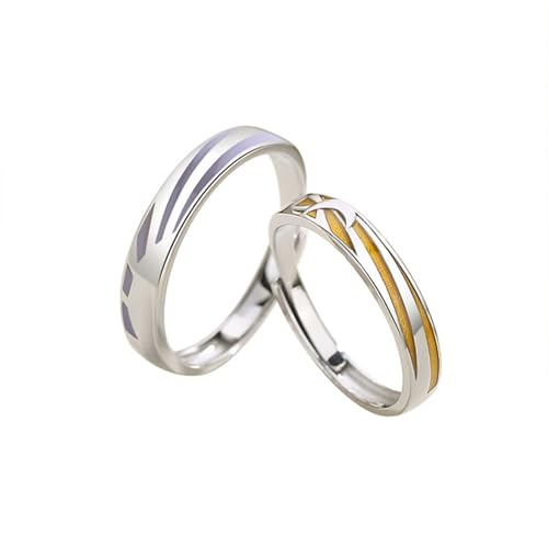 Bague réglable argent 925 lune le cadeau idéal d'alliance pour couple