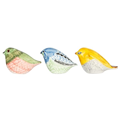 Creative Co-Op Hand Painted Stoneware Bird Figurine (Set of 3