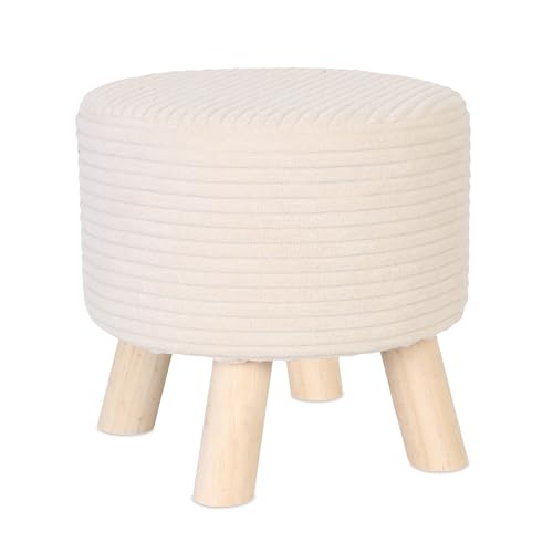 Relaxdays Hocker Cord, Holzbeine, gepolstert, H x D: 30 x 30 cm, rund, Sitzhocker, Fußhocker, Wohnzimmer, beige/Natur