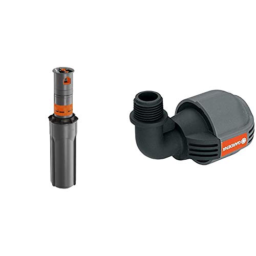 Gardena Turbine escamotable T 200 Gris 30 x 20 x 20 cm & Coude 90° Mâle de Pièce pour Raccordement à l'Extrémité du Tuyau, 25 mm X 1/2, Technologie de Raccordement Quick&Easy