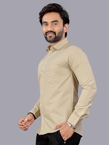 Image of MILDIN Men's Pure Cotton Striped Printed Shirt with Spread Collared Neck Full Sleeve Curved Hemline Button Closure and Regular Fit | Shirt for Man