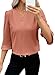 EVALESS Blouses for Women Business Casual 3/4 Sleeve Pleated V Neck Spring Tops Trendy 2026 Tawny M