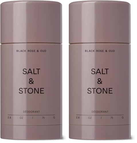 Image of Salt & Stone Aluminum Free Deodorant | Extra Strength 48 Hour Protection for Women & Men | Made with Seaweed Extracts, Niacinamide & Prebiotics | Black Rose & Oud | Pack of 2