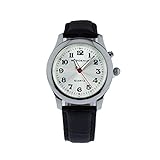 Generies Talking Watches English Waterproof Stainless Steel for Unisex with Luminous Watch Hands, with PU Leather Black Watchband Practical Voice Time Watch