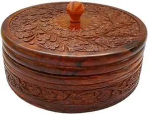 Crafts Store Wooden Floral Chapati Box Casserole, for Kitchen Hot Case Roti Server Tableware