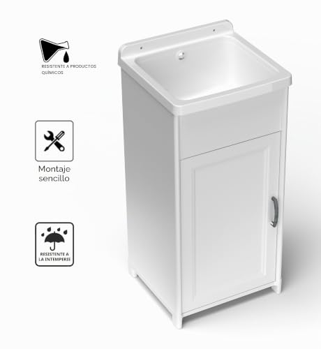 Miniatura 6 de Adventa: Mueble Para Lavadero De Resina De Polipropileno, Fácil De Montar, Compacto, Resistente A Los Ácidos De Uso Común, Lavadero, Garaje, Exterior, 40 X 40 X 85 Cm, Color Blanco