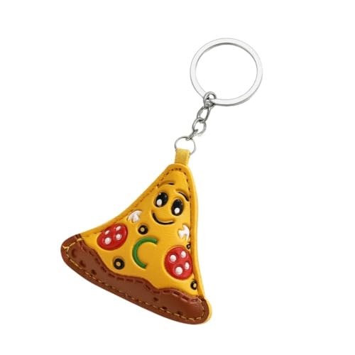 Pingyongchang Fun Leather Hamburger Pizza Strawberry Keychain Cute Toast Croissants Charms Keyring for Purse Bags-Pizza