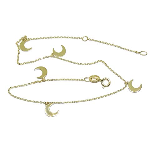 Tobillera de oro amarillo de 18k con 5 lunas de 6mm y cadena ajustable 2