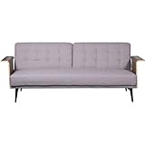 Sofa cama Sofa Cama de 3 plazas de Poliester con Patas y Brazos de Madera en Gris 203x87x81cm