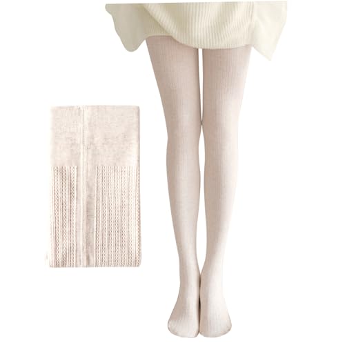 Cable Knit High Elastic Waist Twisted Striped Cotton Thick Tights - Warm Autumn Winter Tights for Women, Oatmeal White3