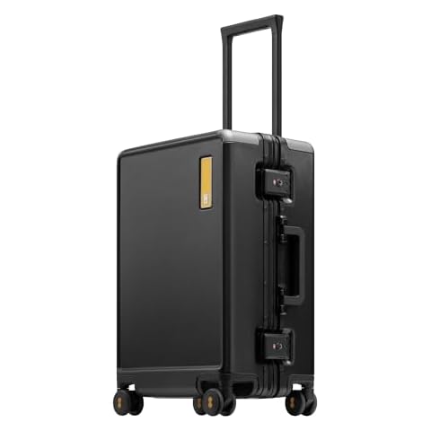 LEVEL8 Zipperless Carry On Suitcase Airline Approved with Aluminum Frame, Lightweight Hard Shell Luggage with Spinner Wheels, Metal Travel Luggage with Double Tsa Locks, 20 Inch, Black Cover