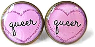 Brincos Góticos Pastel Goth Pink Conversation Heart Queer - Joias Divertidas Antissociais Macias Grunge Pastel Radical Gótico