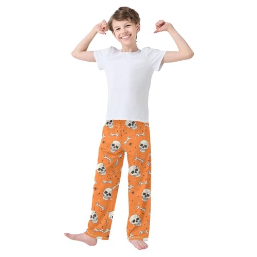 ZZKKO Skeleton Bone Star Orange Boys Pants for Kids Jogger Pants with Pockets S3