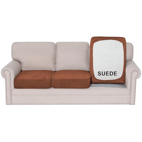 H.VERSAILTEX Individual Sectional Cover Stretch Sofa Covers Soft Suede Cushion Covers for Couches and Sofas 3 Seater Couch Cover Washable(3 Piece Sofa Cover,Vintage Clay)