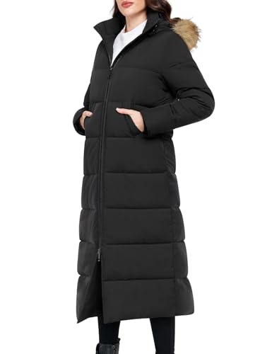 Tuopuda Damen Wintermäntel Lang Steppmantel mit Kapuze Wintermantel Verdicken Puffer Winterparka Steppmantel Steppjacke Winterjacke(Schwarz,XL)