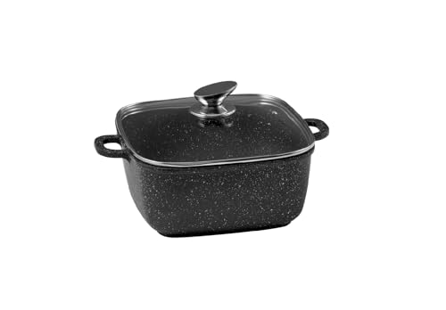 Pradel Excellence - PCUI001025 - Faitout Carré 24 x 24 cm avec Couvercle Verre - Fonte d’Aluminium - Revêtement Antiadhésif façon pierre - Protèges Poignées...