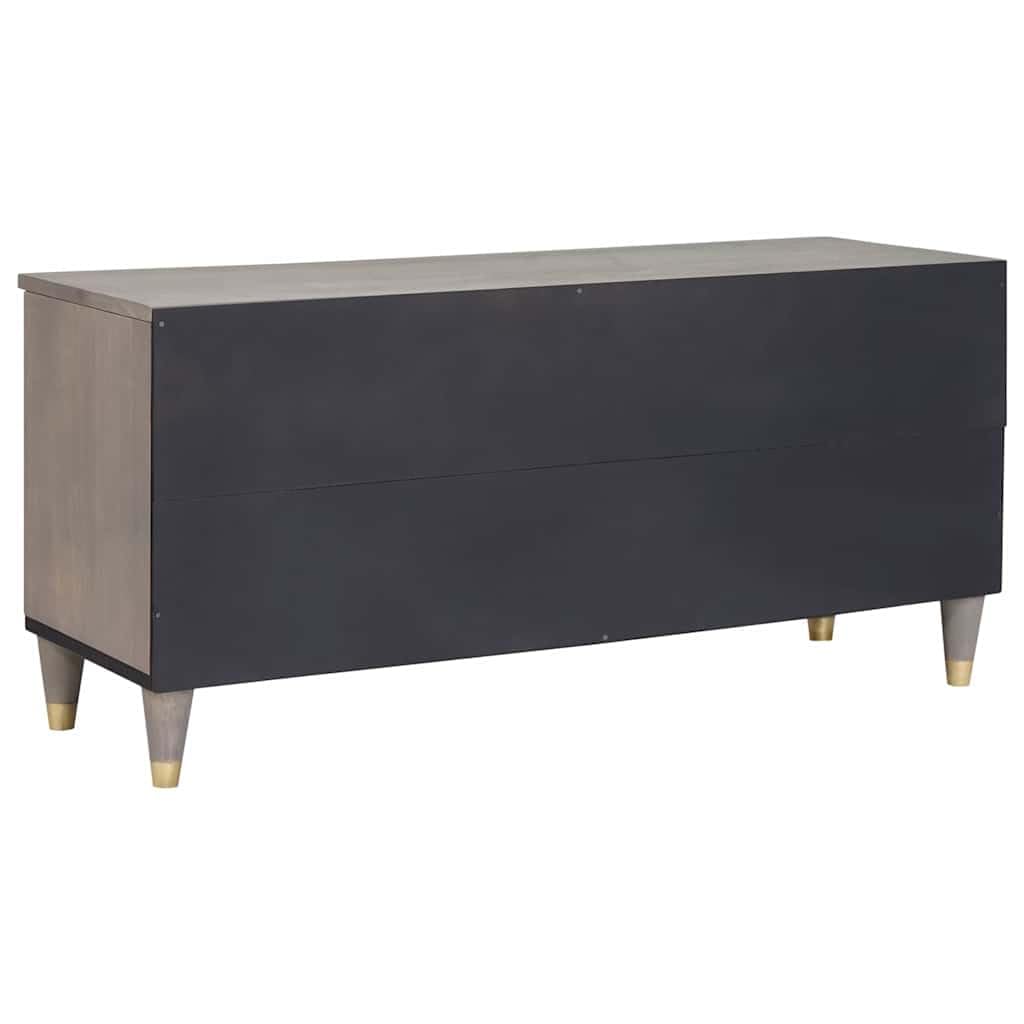 Mueble de TV de madera maciza de mango gris 100 x 33 x 46 cm con estante, cajón y botones de latón para sala de estar cine en casa y televisor