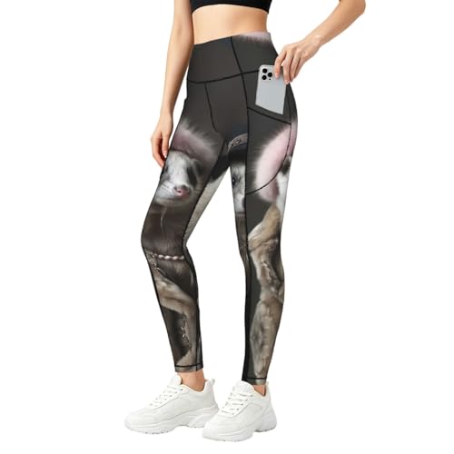 Leggings con estampado de hurones pantalones elásticos de entrenamiento con bolsillos