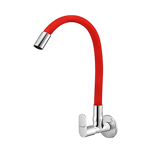 Prestige Ocean Flexible Sink Cock with Wall Flange Red for Kitchen Sink Wash Basin Faucets Pillar Tap Faucet (Wall Mount Installation Type)