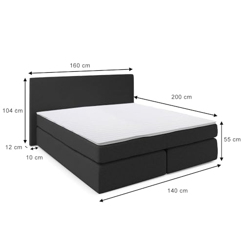 Boxspringbett VitaliSpa in Schwarz, 200 x 160 cm mit Stauraum