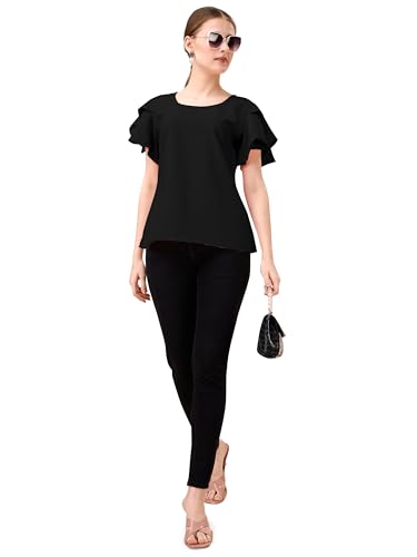 Image of Mehrang Women's Solid Ribbed Crop Tank Top Ribbed Tops for Women V-Neck 3 /4th Balloon Sleeves