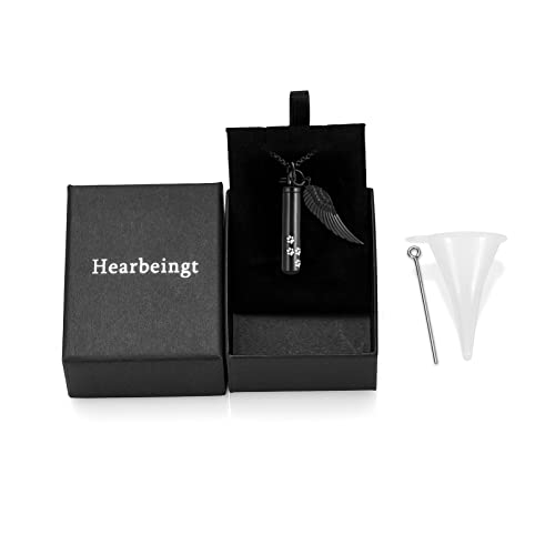 Hearbeingt Cremation Jewelry Necklaces For Ashes For Pet Dog And Cat, Cylinder Memorial Pendant Made Of 316L Stainless Steel With Charm Wing. #TOP6
