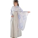 [キャサリンコテージ]卒業式 卒園式 着付け 簡単 刺繍入り袴 着物 和装セット 女の子 HAKAST18 160cm 白花色着物×灰色袴[C2] TAK