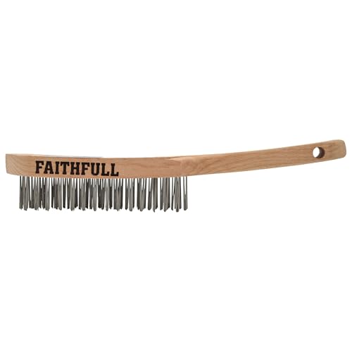 Faithfull Heavy-Duty Stainless Steel Scratch Brush - 3 Row, FSC Beech Wood Handle - for Stainless Steel Welding