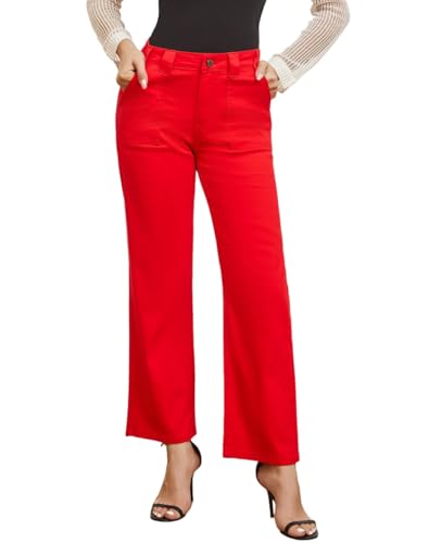 Women's Straight Leg Petite Jeans High Waisted Stretchy Cropped Denim Ankle Pants