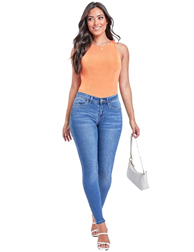 YMI Women's Juniors Mid-Rise Wannabettabutt Recycled Fibers Skinny Jeans