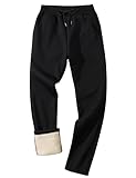 Lentta Mens Fleece Sweatpants Athletic Open Button Sherpa Lined Sweatpant Joggers Pants (Black, L)