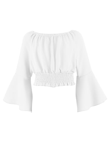 Arshiner Niñas Camisa de Manga Larga Hombros Descubiertos Niños Otoño Elegante Camiseta para Niñas 13-14 Años Blanco